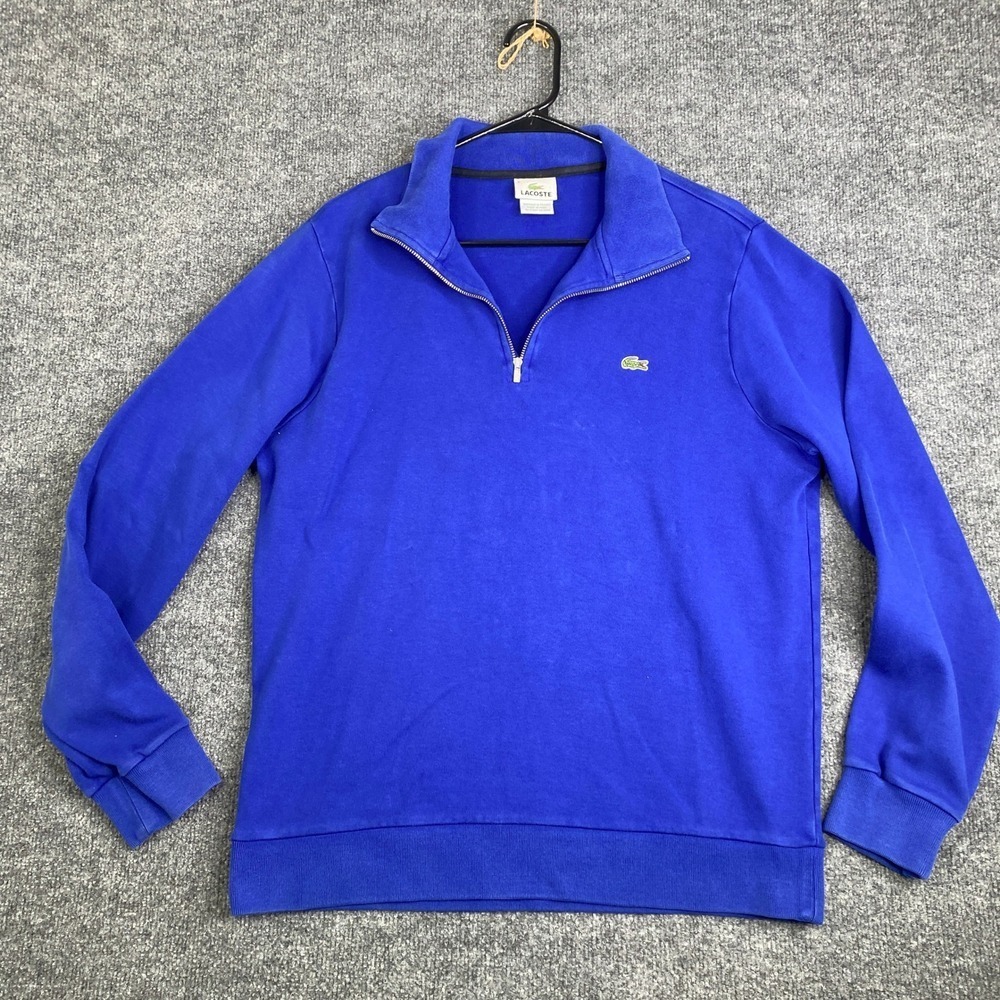 Lacoste Mens Quarter Zip Pullover Sweatshirt Blue Size 5 Large Crocodile Logo